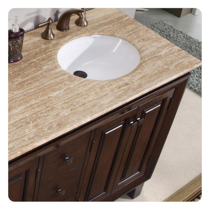 Silkroad Exclusive 55" Double Sink Dark Walnut Bathroom Vanity With Travertine Countertop and White Ceramic Undermount Sink - HYP-0208-T-UWC-55
