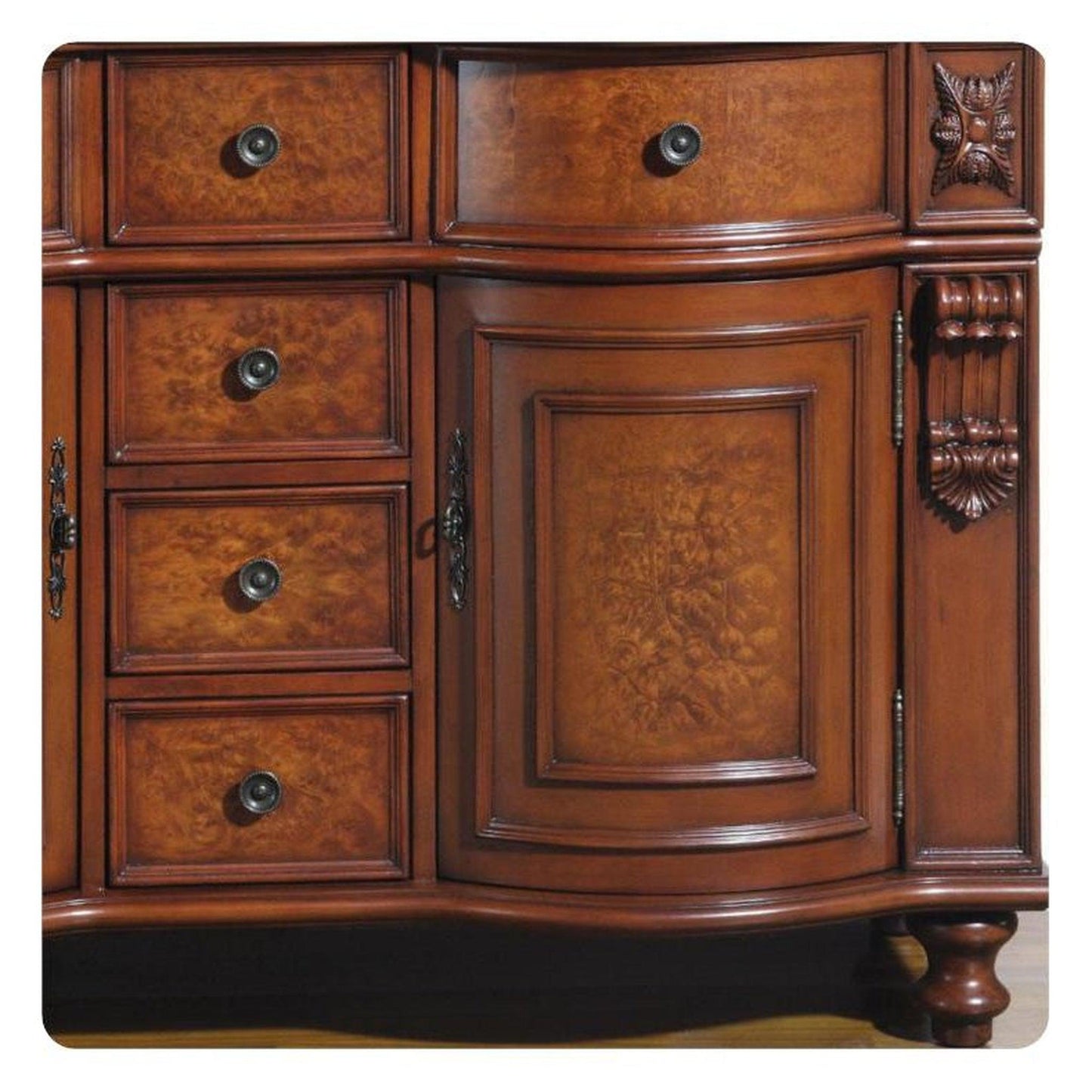 Silkroad Exclusive 55" Double Sink Natural Cherry Bathroom Vanity With Travertine Countertop and Ivory Ceramic Undermount Sink - JYP-0192-T-UIC-55