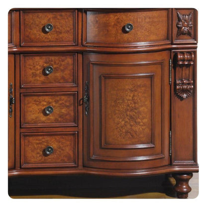 Silkroad Exclusive 55" Double Sink Natural Cherry Bathroom Vanity With Travertine Countertop and Ivory Ceramic Undermount Sink - JYP-0192-T-UIC-55