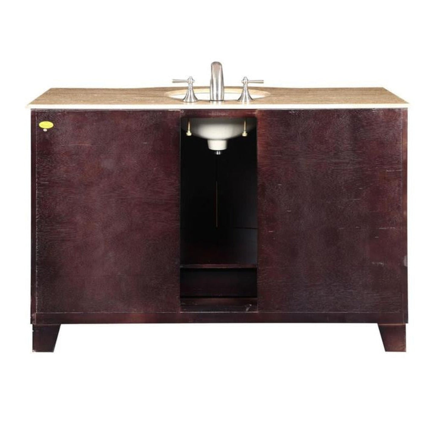 Silkroad Exclusive 55" Single Sink Dark Espresso Bathroom Vanity With Travertine Countertop and White Ceramic Undermount Sink - HYP-0703-T-UWC-55