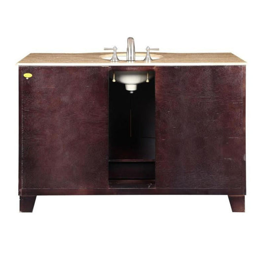 Silkroad Exclusive 55" Single Sink Dark Espresso Bathroom Vanity With Travertine Countertop and White Ceramic Undermount Sink - HYP-0703-T-UWC-55
