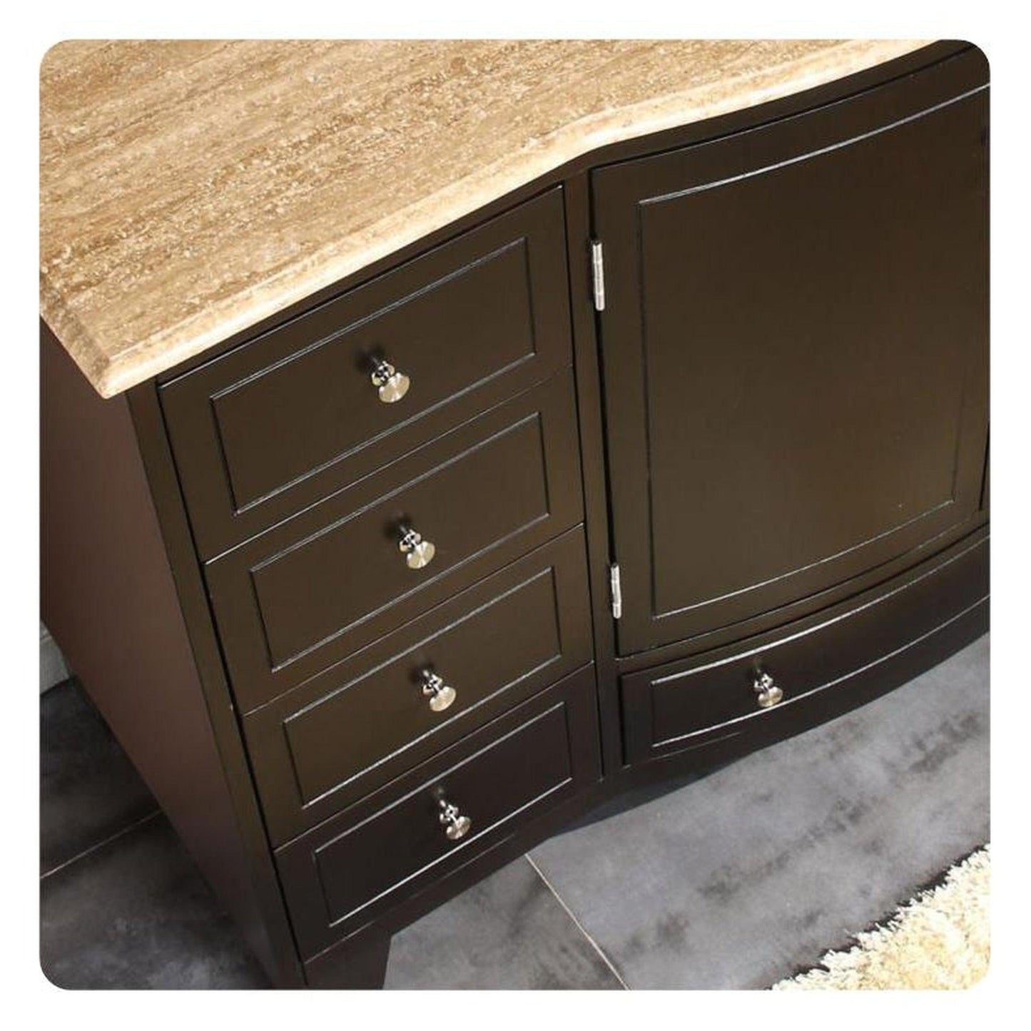 Silkroad Exclusive 55" Single Sink Dark Espresso Bathroom Vanity With Travertine Countertop and White Ceramic Undermount Sink - HYP-0703-T-UWC-55