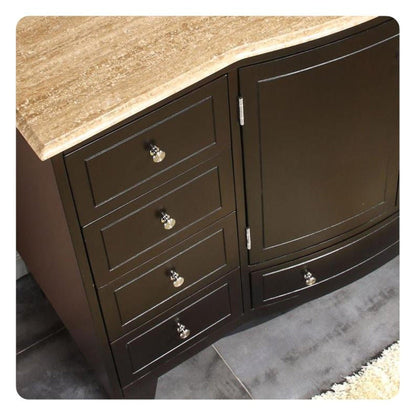 Silkroad Exclusive 55" Single Sink Dark Espresso Bathroom Vanity With Travertine Countertop and White Ceramic Undermount Sink - HYP-0703-T-UWC-55