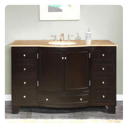 Silkroad Exclusive 55" Single Sink Dark Espresso Bathroom Vanity With Travertine Countertop and White Ceramic Undermount Sink - HYP-0703-T-UWC-55