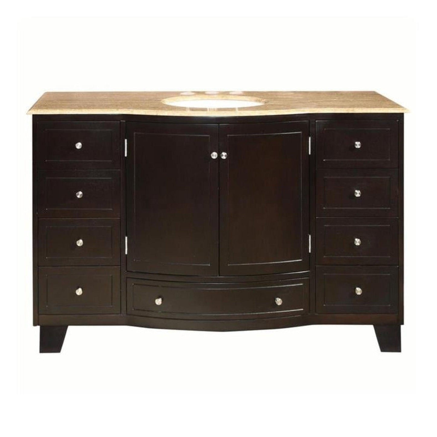Silkroad Exclusive 55" Single Sink Dark Espresso Bathroom Vanity With Travertine Countertop and White Ceramic Undermount Sink - HYP-0703-T-UWC-55
