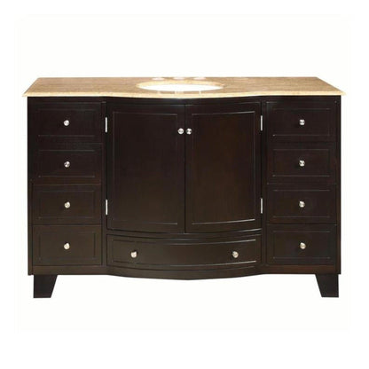Silkroad Exclusive 55" Single Sink Dark Espresso Bathroom Vanity With Travertine Countertop and White Ceramic Undermount Sink - HYP-0703-T-UWC-55