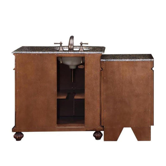 Silkroad Exclusive 56" Single Left Side Sink English Chestnut Modular Bathroom Vanity With Baltic Brown Granite, White Ceramic Undermount Sink and Drawer Bank Cabinet - HYP-0213-BB-UWC-56-L