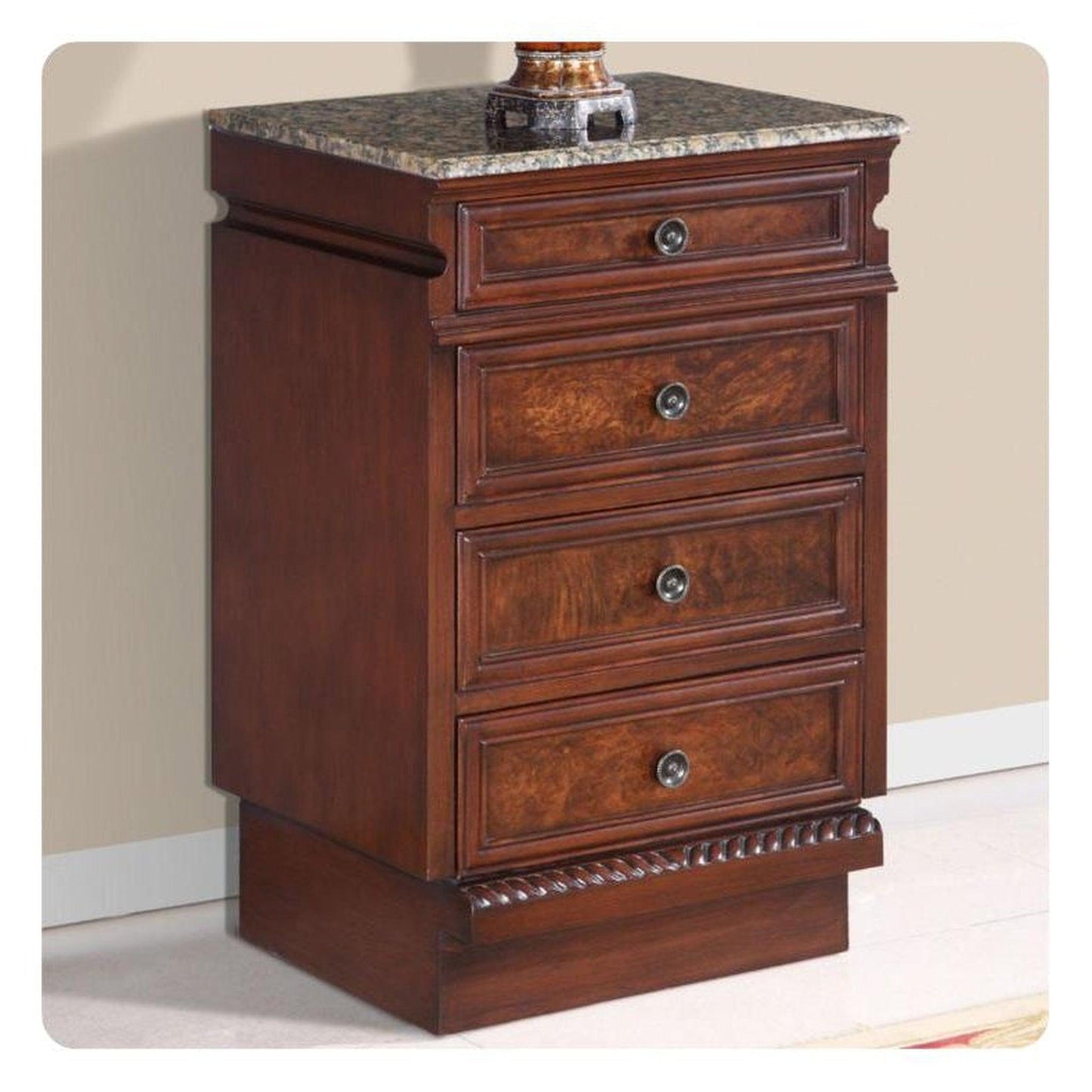 Silkroad Exclusive 56" Single Left Side Sink English Chestnut Modular Bathroom Vanity With Baltic Brown Granite, White Ceramic Undermount Sink and Drawer Bank Cabinet - HYP-0213-BB-UWC-56-L
