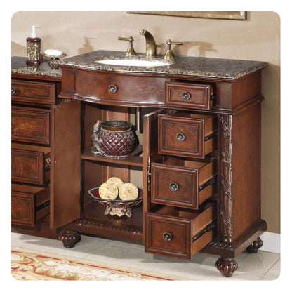 Silkroad Exclusive 56" Single Left Side Sink English Chestnut Modular Bathroom Vanity With Baltic Brown Granite, White Ceramic Undermount Sink and Drawer Bank Cabinet - HYP-0213-BB-UWC-56-L