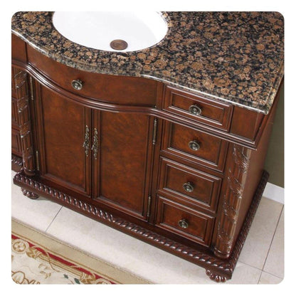 Silkroad Exclusive 56" Single Left Side Sink English Chestnut Modular Bathroom Vanity With Baltic Brown Granite, White Ceramic Undermount Sink and Drawer Bank Cabinet - HYP-0213-BB-UWC-56-L