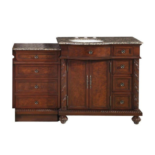 Silkroad Exclusive 56" Single Left Side Sink English Chestnut Modular Bathroom Vanity With Baltic Brown Granite, White Ceramic Undermount Sink and Drawer Bank Cabinet - HYP-0213-BB-UWC-56-L