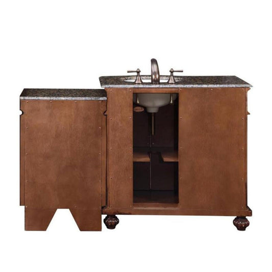 Silkroad Exclusive 56" Single Right Side Sink English Chestnut Modular Bathroom Vanity With Baltic Brown Granite, White Ceramic Undermount Sink and Drawer Bank Cabinet - HYP-0213-BB-UWC-56-R