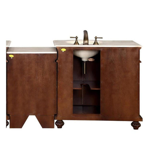 Silkroad Exclusive 56" Single Right Side Sink English Chestnut Modular Bathroom Vanity With Crema Marfil Marble, Ivory Ceramic Undermount Sink and Drawer Bank Cabinet - HYP-0213-CM-UIC-56-R
