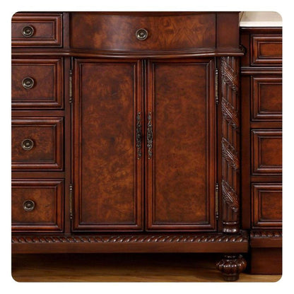 Silkroad Exclusive 56" Single Right Side Sink English Chestnut Modular Bathroom Vanity With Crema Marfil Marble, Ivory Ceramic Undermount Sink and Drawer Bank Cabinet - HYP-0213-CM-UIC-56-R