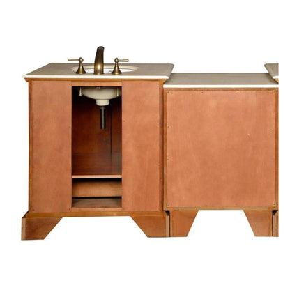 Silkroad Exclusive 56" Single Sink Walnut Modular Bathroom Vanity With Crema Marfil Marble Countertop and White Ceramic Undermount Sink - JB-0270-CM-UWC-56
