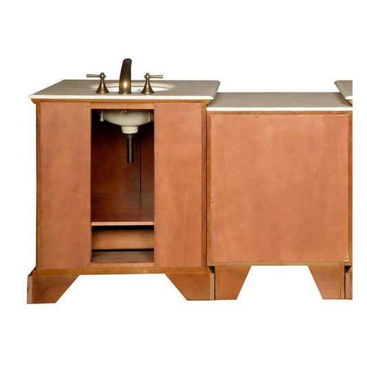 Silkroad Exclusive 56" Single Sink Walnut Modular Bathroom Vanity With Crema Marfil Marble Countertop and White Ceramic Undermount Sink - JB-0270-CM-UWC-56