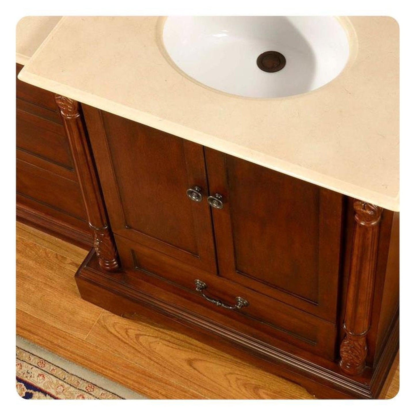 Silkroad Exclusive 56" Single Sink Walnut Modular Bathroom Vanity With Crema Marfil Marble Countertop and White Ceramic Undermount Sink - JB-0270-CM-UWC-56