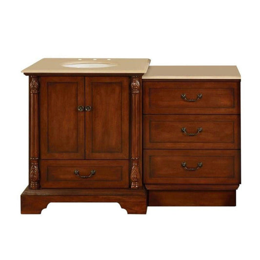 Silkroad Exclusive 56" Single Sink Walnut Modular Bathroom Vanity With Crema Marfil Marble Countertop and White Ceramic Undermount Sink - JB-0270-CM-UWC-56