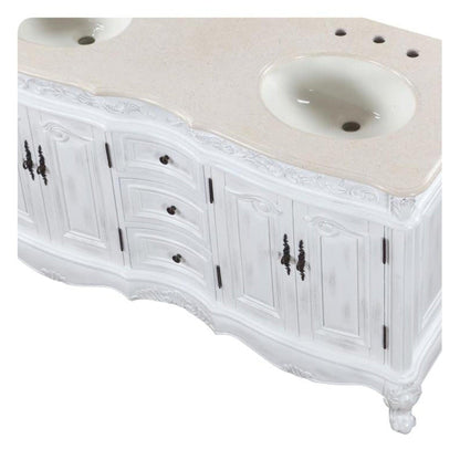 Silkroad Exclusive 58" Double Sink Antique White Bathroom Vanity - HYP-0145-CM-UIC-58