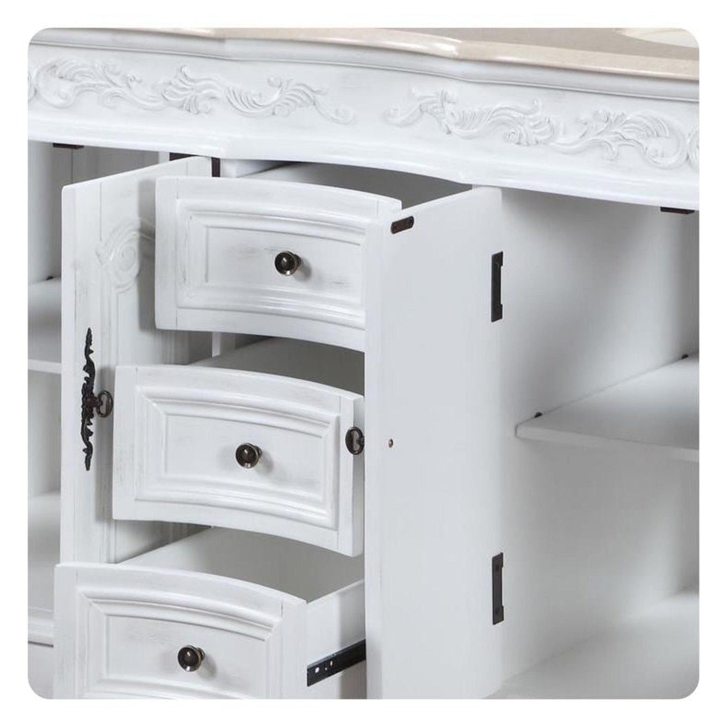 Silkroad Exclusive 58" Double Sink Antique White Bathroom Vanity - HYP-0145-CM-UIC-58