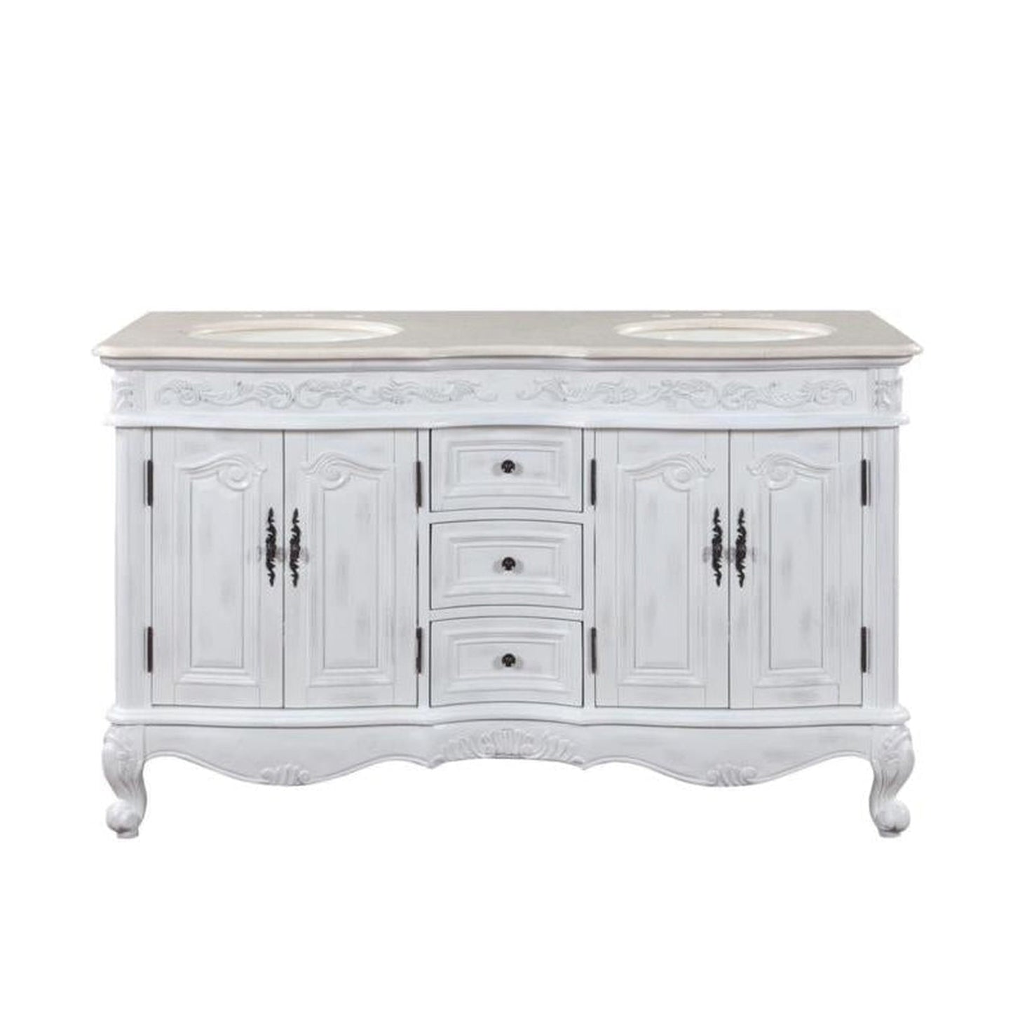 Silkroad Exclusive 58" Double Sink Antique White Bathroom Vanity - HYP-0145-CM-UIC-58