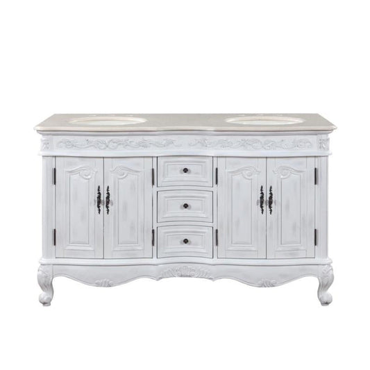 Silkroad Exclusive 58" Double Sink Antique White Bathroom Vanity - HYP-0145-CM-UIC-58