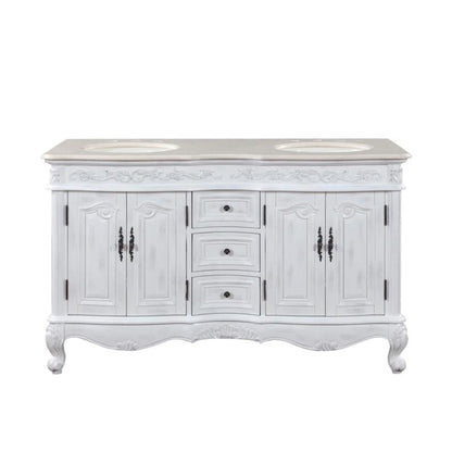 Silkroad Exclusive 58" Double Sink Antique White Bathroom Vanity - HYP-0145-CM-UIC-58