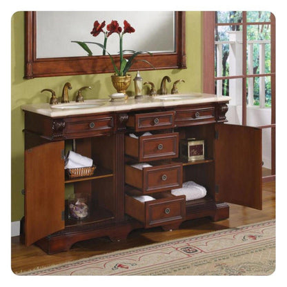 Silkroad Exclusive 58" Double Sink Brazilian Rosewood Bathroom Vanity - WFH-0197-CM-UWC-58
