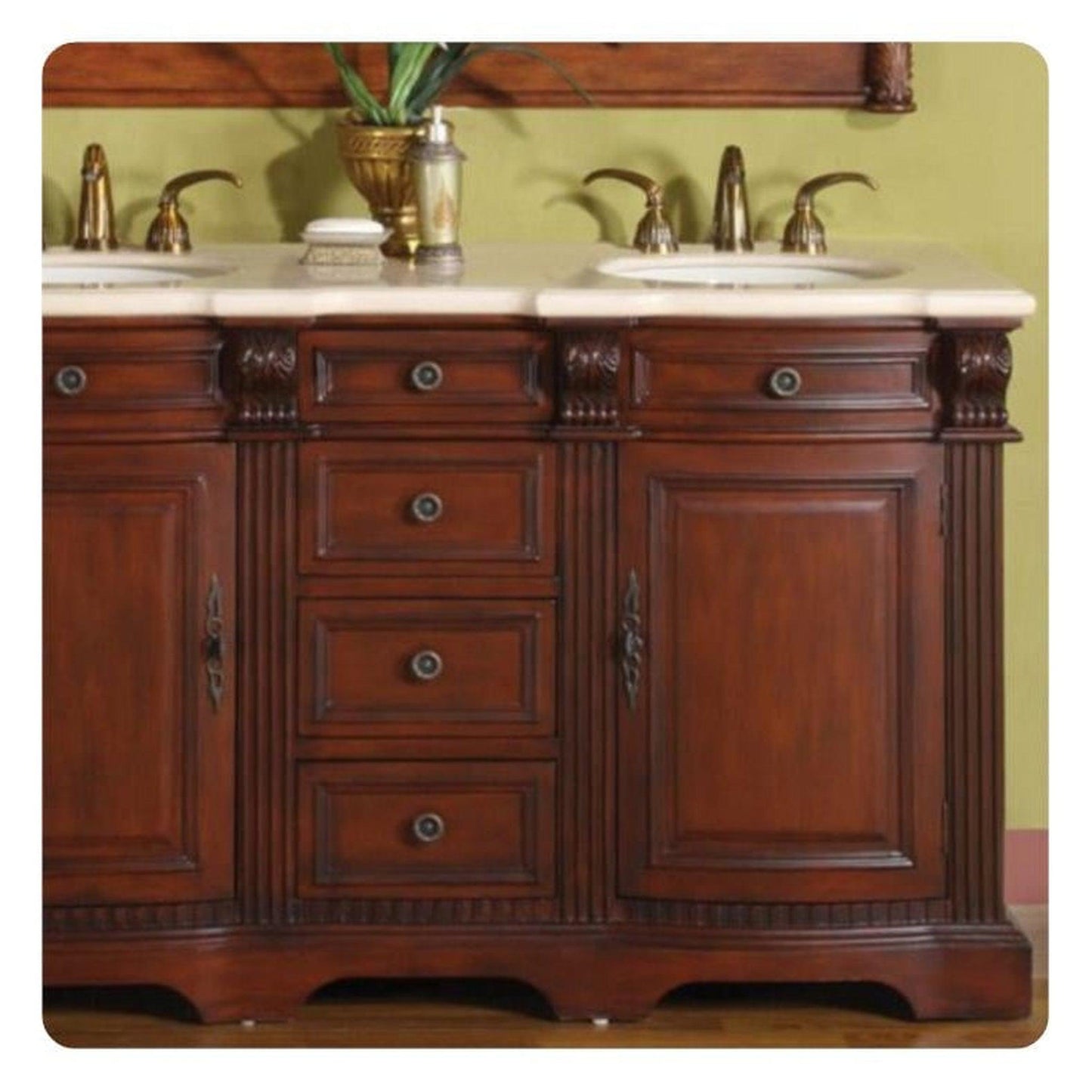 Silkroad Exclusive 58" Double Sink Brazilian Rosewood Bathroom Vanity - WFH-0197-CM-UWC-58