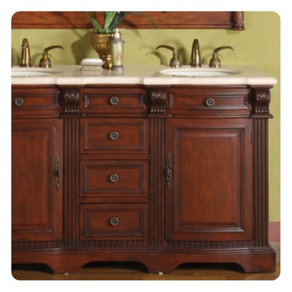 Silkroad Exclusive 58" Double Sink Brazilian Rosewood Bathroom Vanity - WFH-0197-CM-UWC-58