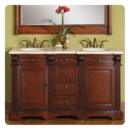 Silkroad Exclusive 58" Double Sink Brazilian Rosewood Bathroom Vanity - WFH-0197-CM-UWC-58
