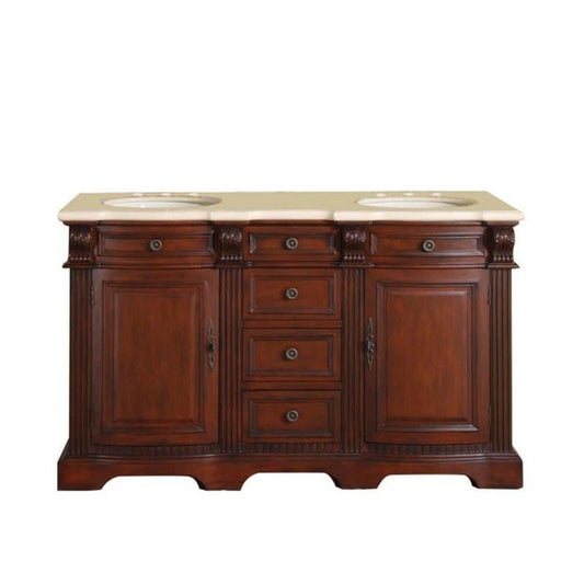 Silkroad Exclusive 58" Double Sink Brazilian Rosewood Bathroom Vanity - WFH-0197-CM-UWC-58
