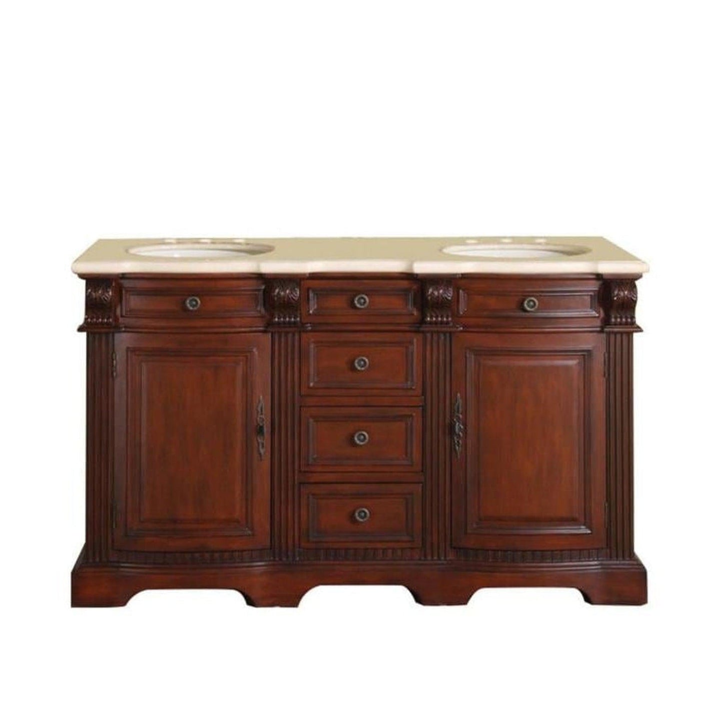 Silkroad Exclusive 58" Double Sink Brazilian Rosewood Bathroom Vanity - WFH-0197-CM-UWC-58