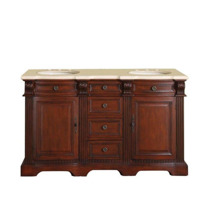 Silkroad Exclusive 58" Double Sink Brazilian Rosewood Bathroom Vanity - WFH-0197-CM-UWC-58