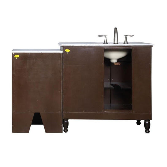 Silkroad Exclusive 58" Single Left Sink Dark Walnut Bathroom Modular Vanity With Carrara White Marble Countertop and White Ceramic Undermount Sink - HYP-0902-WM-UWC-58-L