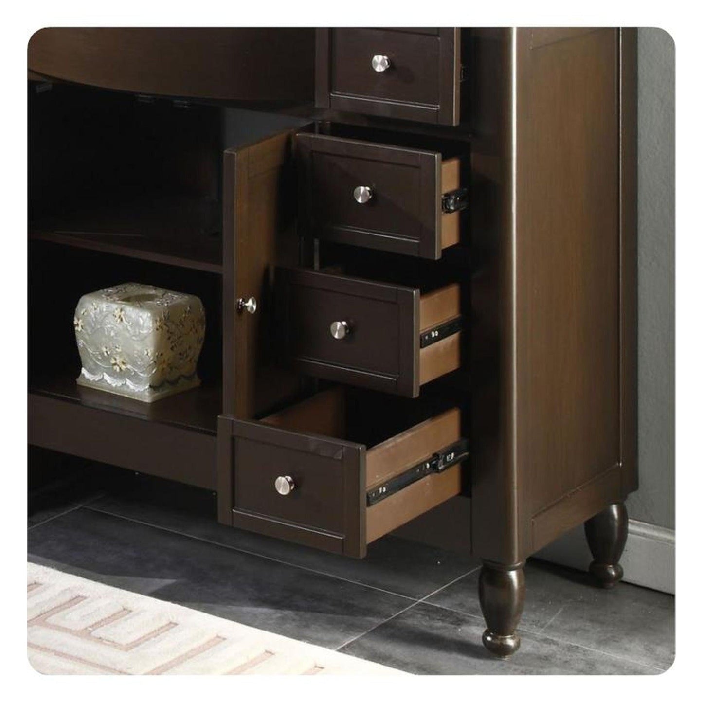 Silkroad Exclusive 58" Single Left Sink Dark Walnut Bathroom Modular Vanity With Carrara White Marble Countertop and White Ceramic Undermount Sink - HYP-0902-WM-UWC-58-L