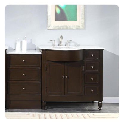 Silkroad Exclusive 58" Single Left Sink Dark Walnut Bathroom Modular Vanity With Carrara White Marble Countertop and White Ceramic Undermount Sink - HYP-0902-WM-UWC-58-L