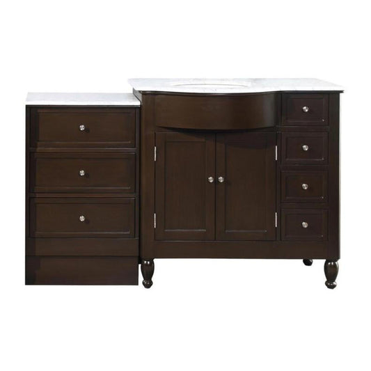 Silkroad Exclusive 58" Single Left Sink Dark Walnut Bathroom Modular Vanity With Carrara White Marble Countertop and White Ceramic Undermount Sink - HYP-0902-WM-UWC-58-L