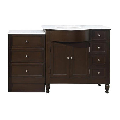 Silkroad Exclusive 58" Single Left Sink Dark Walnut Bathroom Modular Vanity With Carrara White Marble Countertop and White Ceramic Undermount Sink - HYP-0902-WM-UWC-58-L