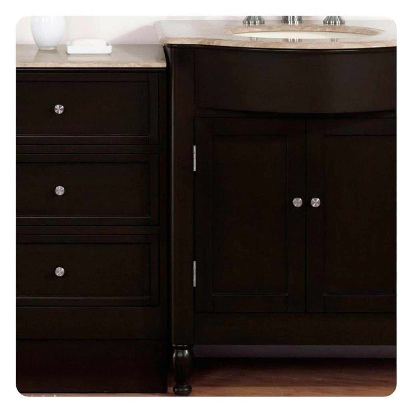 Silkroad Exclusive 58" Left Sink Dark Walnut Bathroom Vanity with Travertine Countertop - HYP-0902-T-UIC-58-L