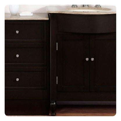 Silkroad Exclusive 58" Left Sink Dark Walnut Bathroom Vanity with Travertine Countertop - HYP-0902-T-UIC-58-L