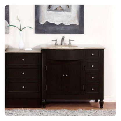 Silkroad Exclusive 58" Left Sink Dark Walnut Bathroom Vanity with Travertine Countertop - HYP-0902-T-UIC-58-L