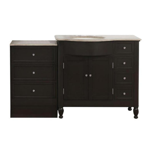 Silkroad Exclusive 58" Left Sink Dark Walnut Bathroom Vanity with Travertine Countertop - HYP-0902-T-UIC-58-L