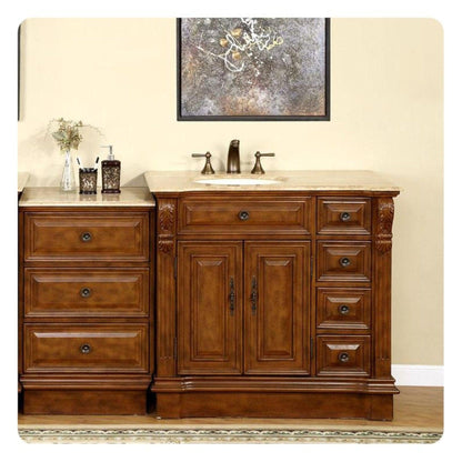 Silkroad Exclusive 58" Left Sink Walnut Bathroom Vanity with Travertine Countertop – HYP-0904-T-UIC-58-L