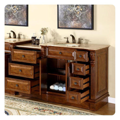 Silkroad Exclusive 58" Left Sink Walnut Bathroom Vanity with Travertine Countertop – HYP-0904-T-UIC-58-L