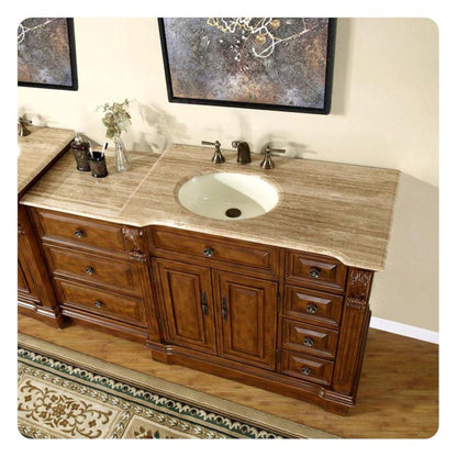 Silkroad Exclusive 58" Left Sink Walnut Bathroom Vanity with Travertine Countertop – HYP-0904-T-UIC-58-L