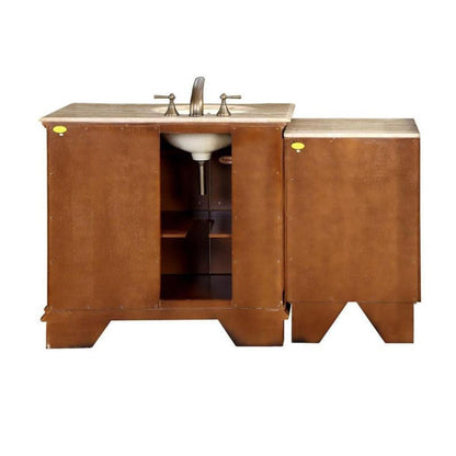 Silkroad Exclusive 58" Left Sink Walnut Bathroom Vanity with Travertine Countertop – HYP-0904-T-UIC-58-L