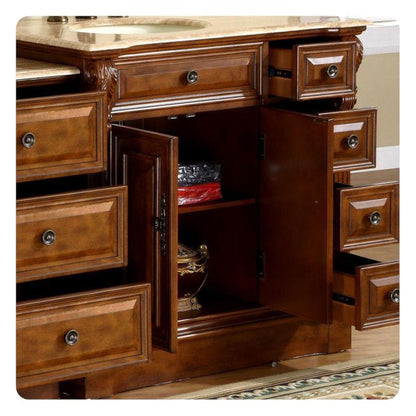 Silkroad Exclusive 58" Left Sink Walnut Bathroom Vanity with Travertine Countertop – HYP-0904-T-UIC-58-L