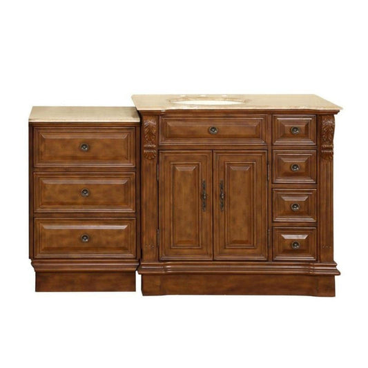 Silkroad Exclusive 58" Left Sink Walnut Bathroom Vanity with Travertine Countertop – HYP-0904-T-UIC-58-L