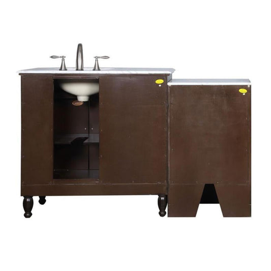 Silkroad Exclusive 58" Single Right Sink Dark Walnut Bathroom Modular Vanity With Carrara White Marble Countertop and White Ceramic Undermount Sink - HYP-0902-WM-UWC-58-R